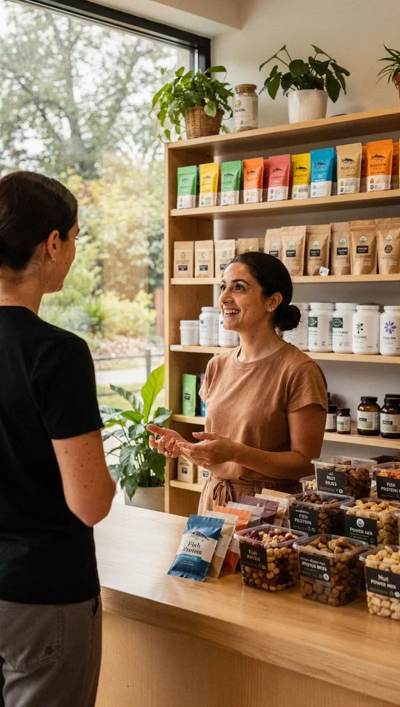 Saco de semillas y nueces dispuestas artísticamente sobre una superficie de madera.