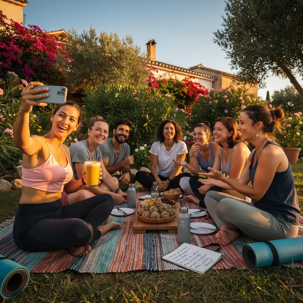 Persona realizando una postura de yoga en un paisaje sereno junto al mar.