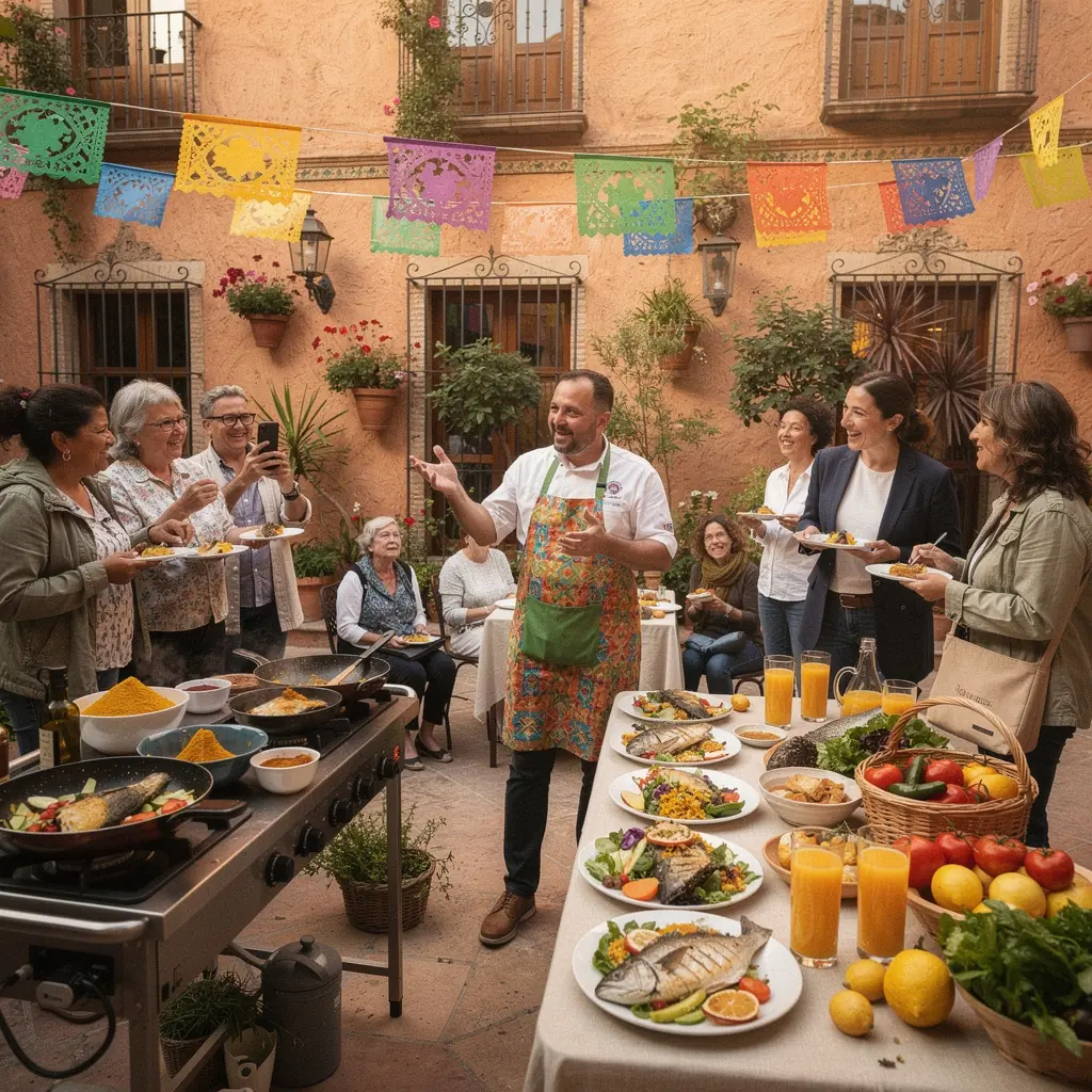 Taza de té de cúrcuma decorada con hojas frescas en un ambiente de yoga relajante.